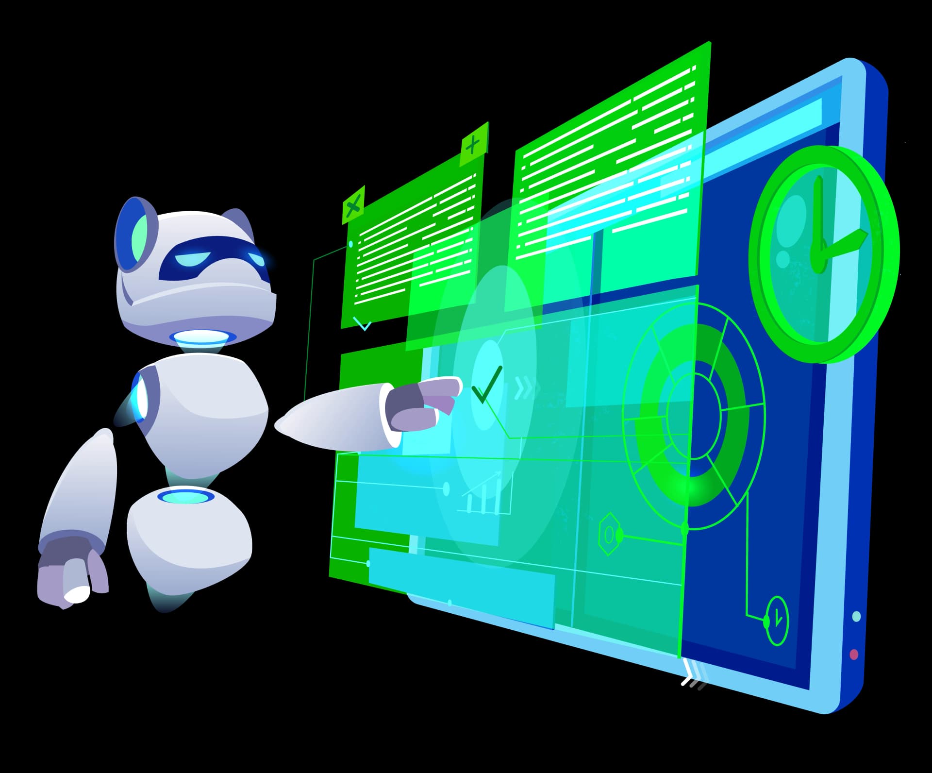 Two people discussing work at a desk with laptops